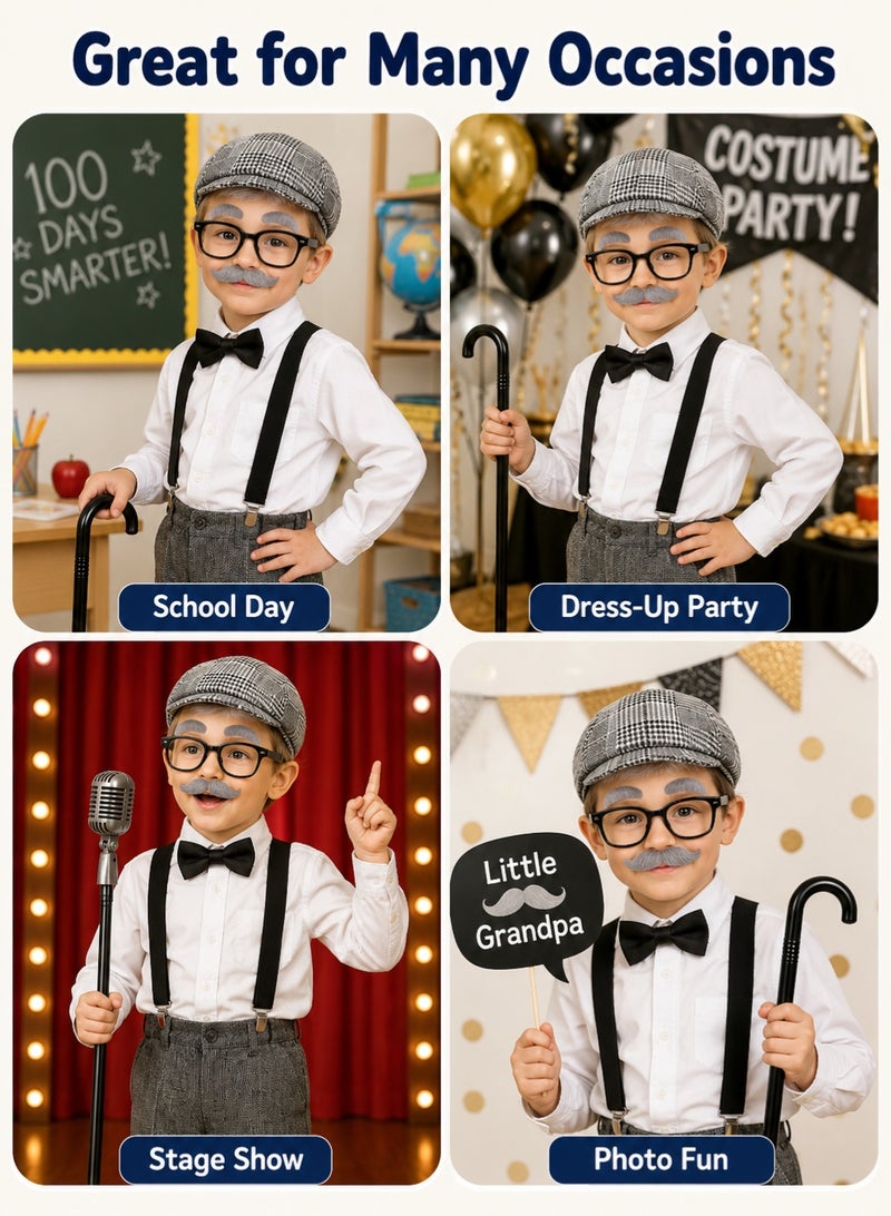 GOOGO Kids 100 Days of School Costume for Boys - Halloween Old Man Costume Hat Glasses and Grandpa Vest Set for Child - Image 5