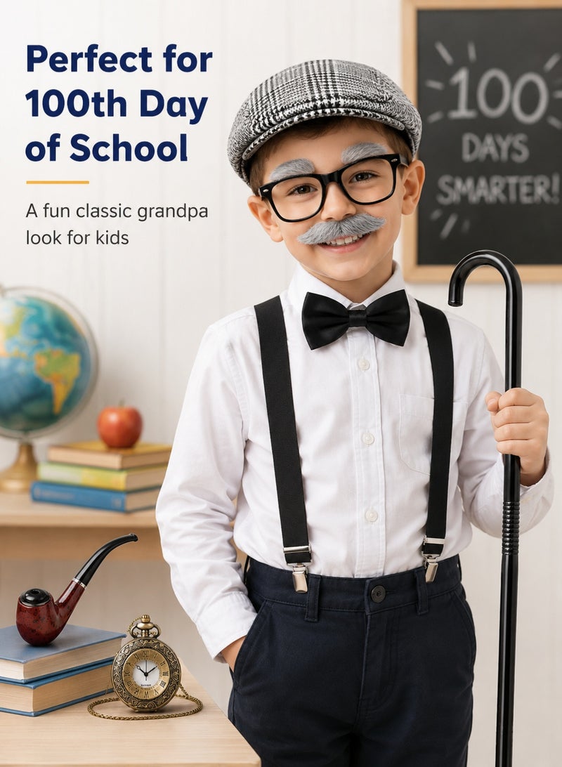 GOOGO Kids 100 Days of School Costume for Boys - Halloween Old Man Costume Hat Glasses and Grandpa Vest Set for Child - Image 3