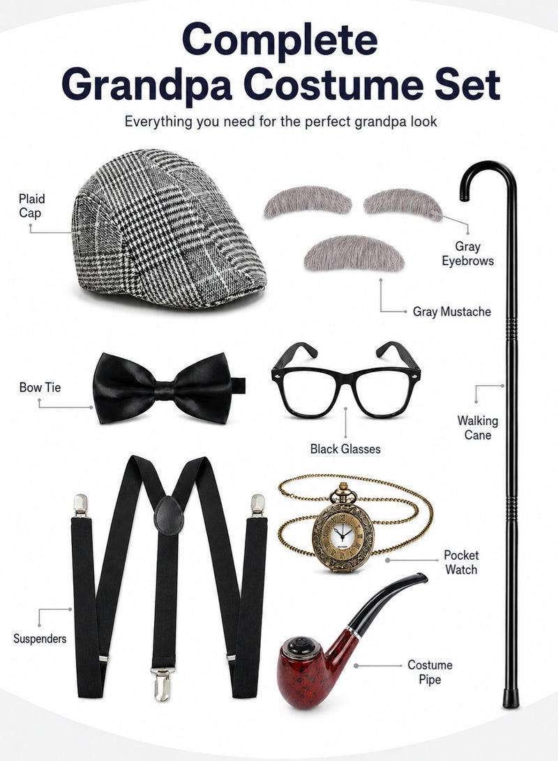 GOOGO Kids 100 Days of School Costume for Boys - Halloween Old Man Costume Hat Glasses and Grandpa Vest Set for Child - Image 2