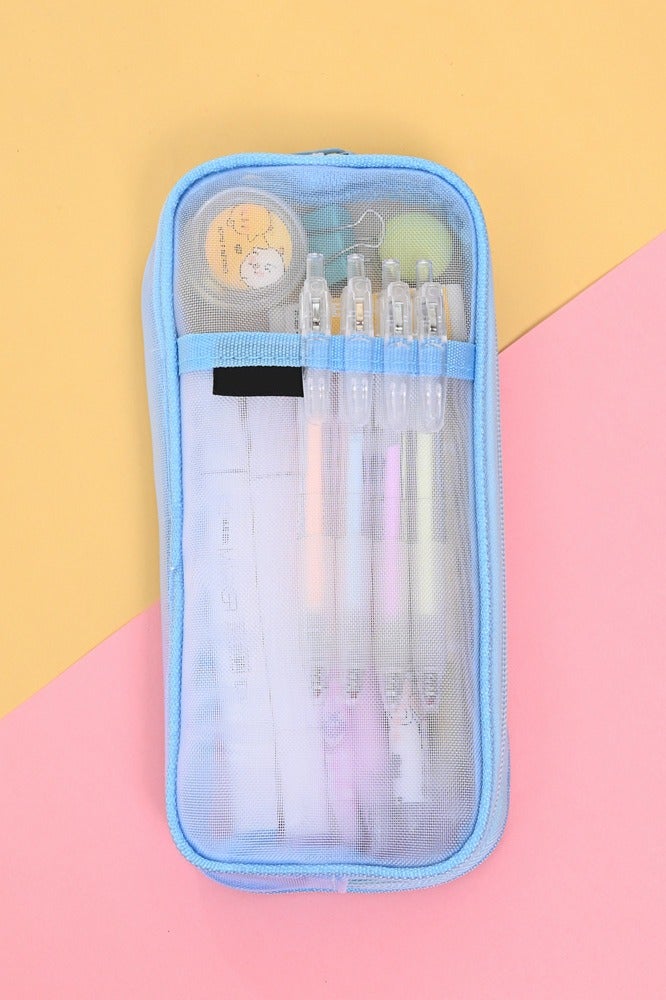 عام حافظة أقلام شبكية شفافة، منظم أدوات مكتبية بسيط بسحاب، متعدد الاستخدامات للسفر والمدرسة والمراهقات، حقيبة مكتبية شفافة أو حافظة مكياج. - Image 1