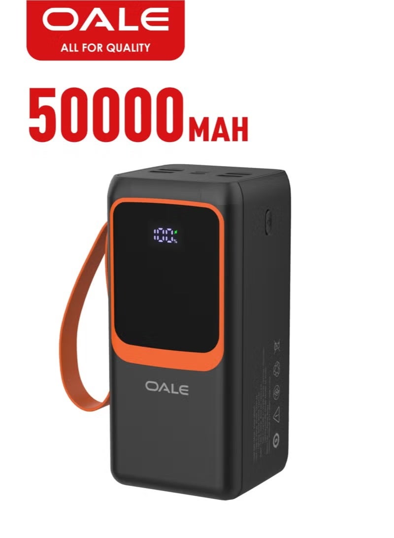 OALE 50000mAh Power Bank with cables – 22.5W Fast Charging, 4 USB &1 Type-C PD Ports, 2 Built-in Cables(Lightning&Type-C)LED Light, Portable Charger for Camping & Multi-Device Use - Image 1