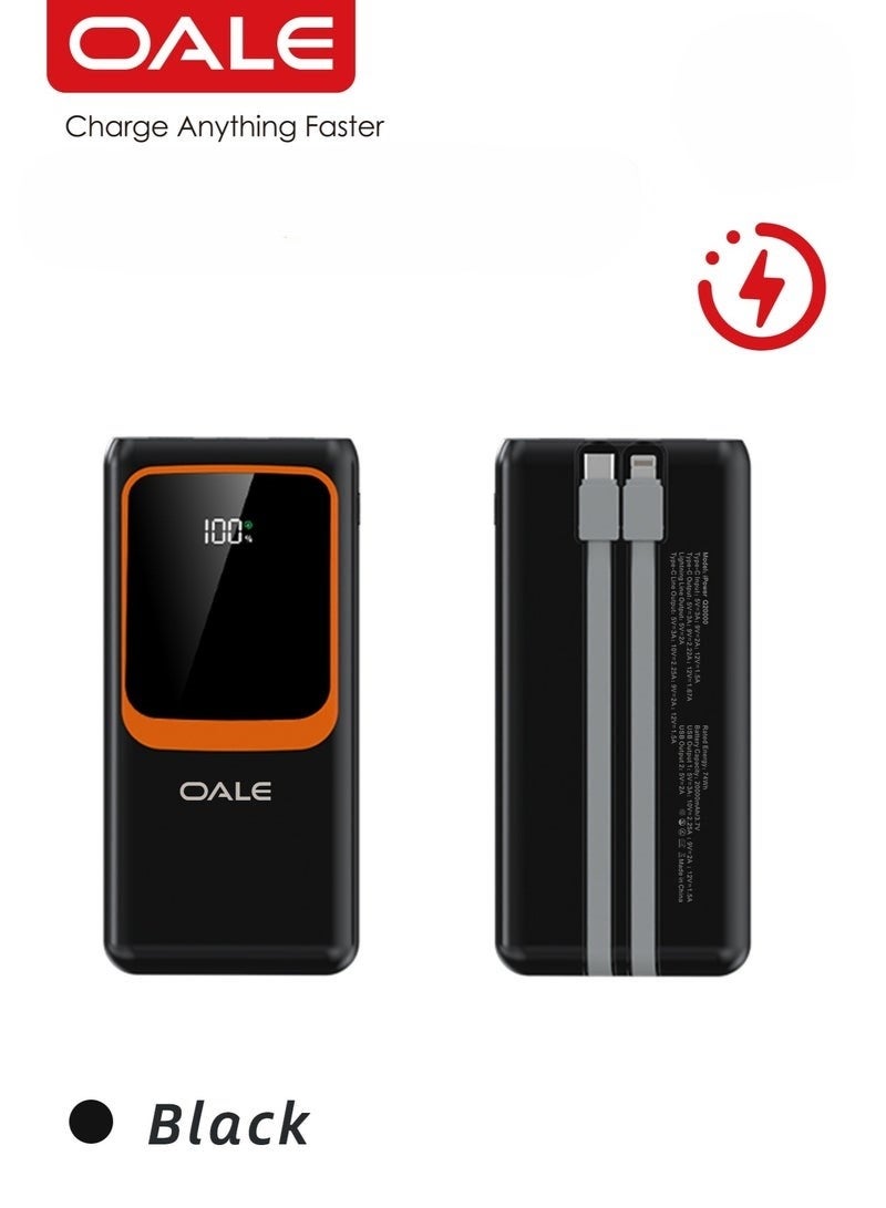 OALE 50000mAh Power Bank with cables – 22.5W Fast Charging, 4 USB &1 Type-C PD Ports, 2 Built-in Cables(Lightning&Type-C)LED Light, Portable Charger for Camping & Multi-Device Use - Image 2