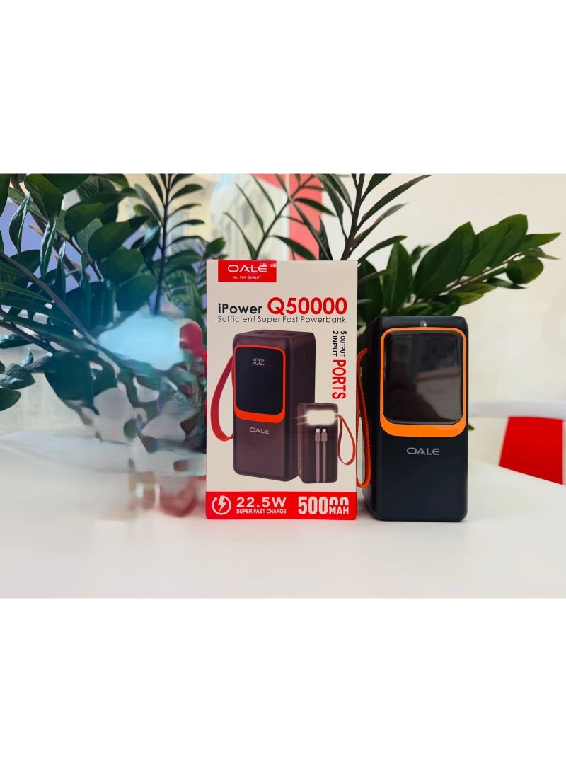 OALE 50000mAh Power Bank with cables – 22.5W Fast Charging, 4 USB &1 Type-C PD Ports, 2 Built-in Cables(Lightning&Type-C)LED Light, Portable Charger for Camping & Multi-Device Use - Image 3