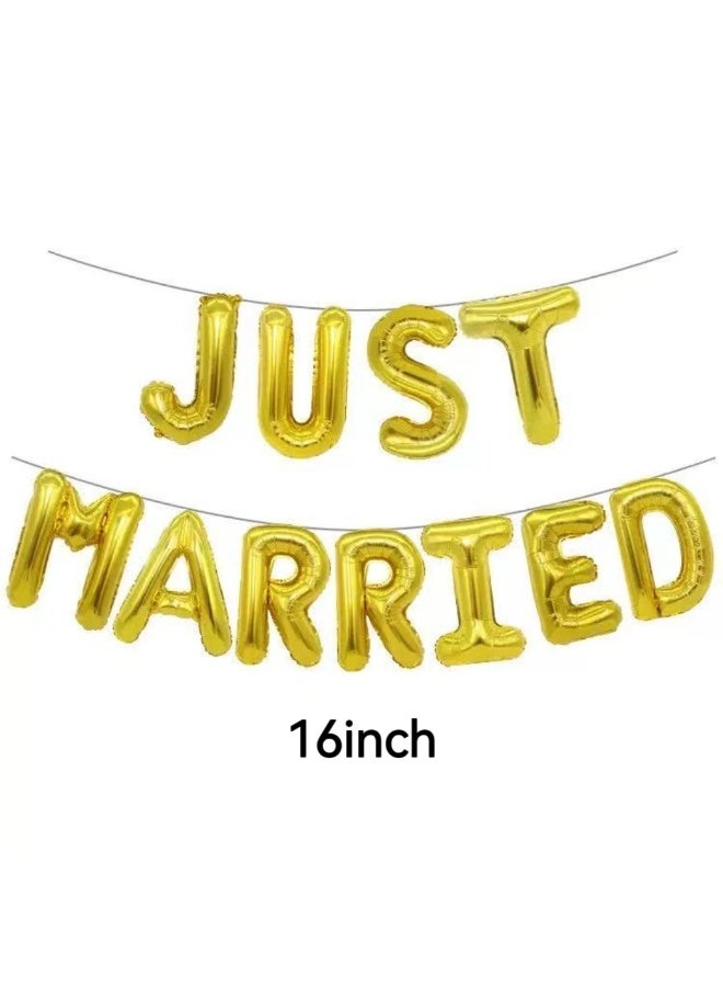 16inch Gold Just Married Foil Banner with Love Letter Balloons Set for Wedding & Bridal Shower Decoration - Image 2
