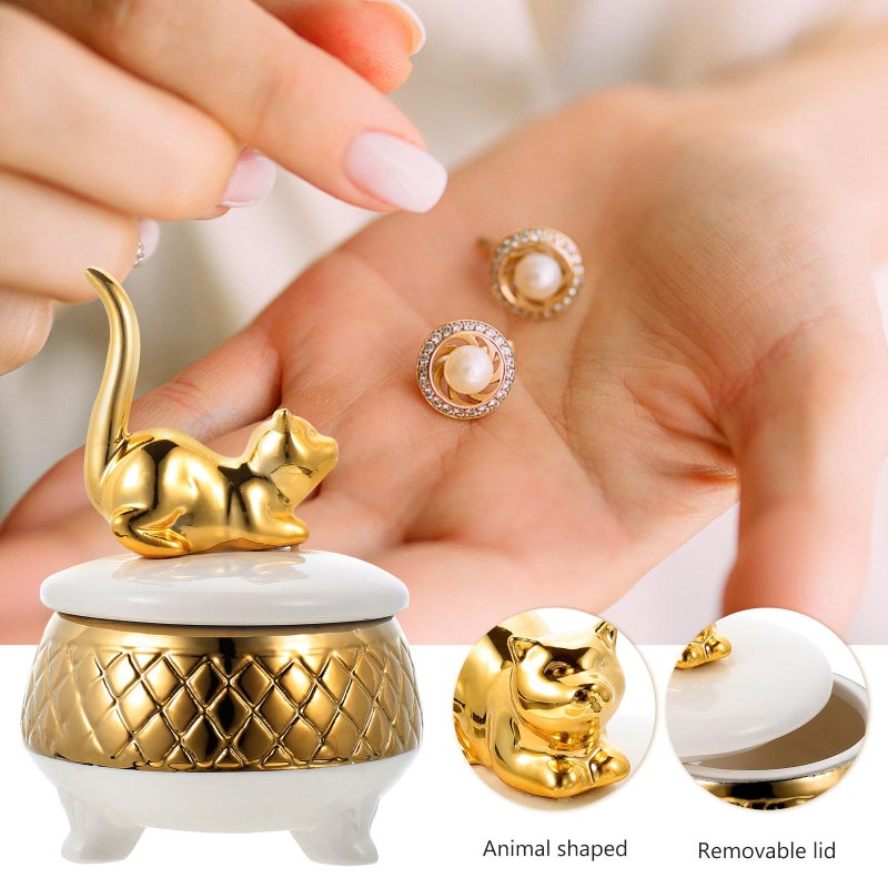 Ceramic Jewelry Box with 3D Cat Design Necklace Ring Holder Storage Organizer for Women - Image 4