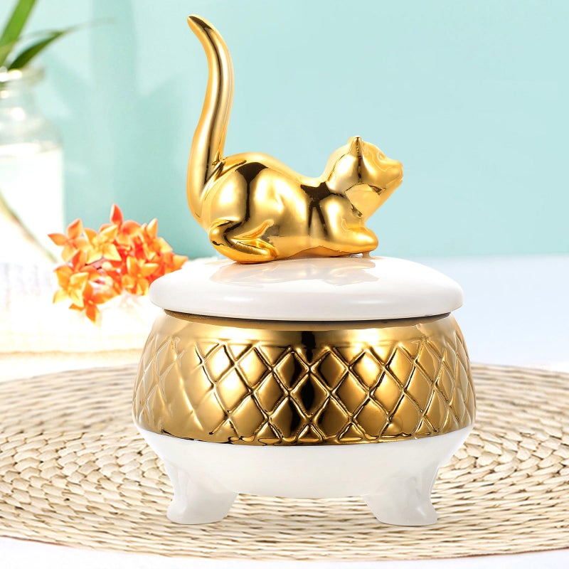 Ceramic Jewelry Box with 3D Cat Design Necklace Ring Holder Storage Organizer for Women - Image 5