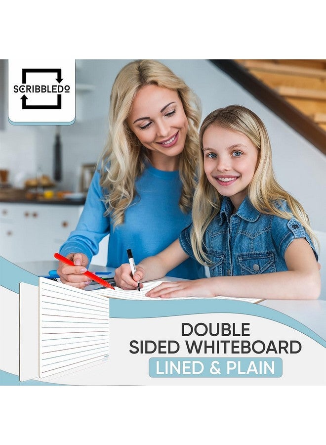Scribbledo 10 Pack Double Sided Whiteboards Lined Dry Erase Board For Kids Ruled Writing Board Handwriting Practice For Kids Small White Board Dry Erase Boards Lines 9X12 Student 10 Dry Erase Markers - Image 2