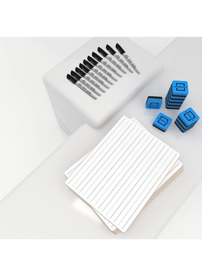 Scribbledo 10 Pack Double Sided Whiteboards Lined Dry Erase Board For Kids Ruled Writing Board Handwriting Practice For Kids Small White Board Dry Erase Boards Lines 9X12 Student 10 Dry Erase Markers - Image 3
