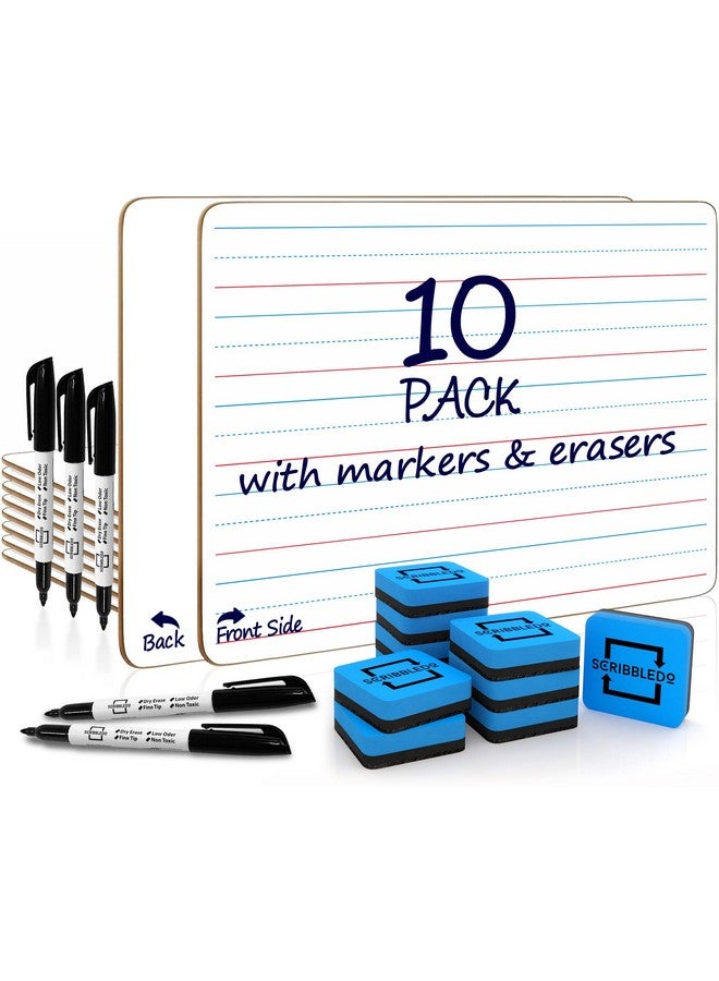 Scribbledo 10 Pack Double Sided Whiteboards Lined Dry Erase Board For Kids Ruled Writing Board Handwriting Practice For Kids Small White Board Dry Erase Boards Lines 9X12 Student 10 Dry Erase Markers - Image 1