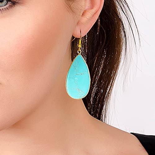 BaubleStar Natural Crystal Healing Birth Stone Statement Drop Earrings for Women Turquoise Teardrop Quartz Dangle Fashion Jewelry 14K Gold Plated - Image 2