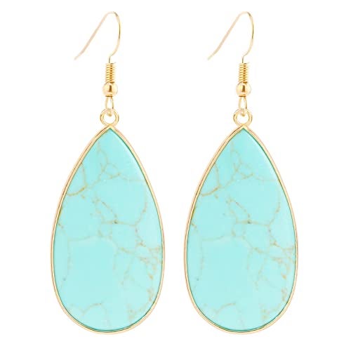 BaubleStar Natural Crystal Healing Birth Stone Statement Drop Earrings for Women Turquoise Teardrop Quartz Dangle Fashion Jewelry 14K Gold Plated - Image 1