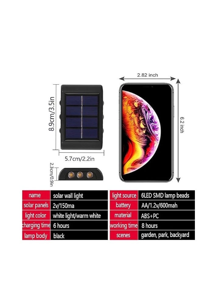 Raxoom 6 Led Solar Up Down Wall Lights, 2 Pack Warm White Illuminate Outdoor Wall Lamps for House,Small Exterior Light Fixture Waterproof Nordic Style Lighting Decor for Home Garden Porch - Image 4