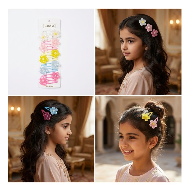 Girls Flower Hair Clips Set Hair Accessories (Multi Color) - Image 4