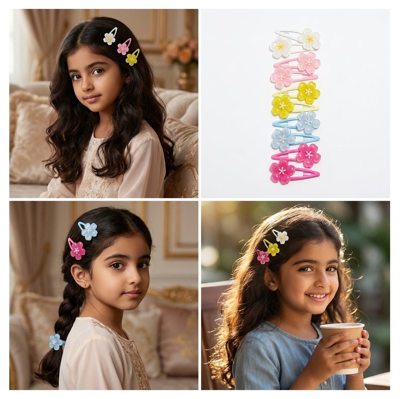 Girls Flower Hair Clips Set Hair Accessories (Multi Color) - Image 3