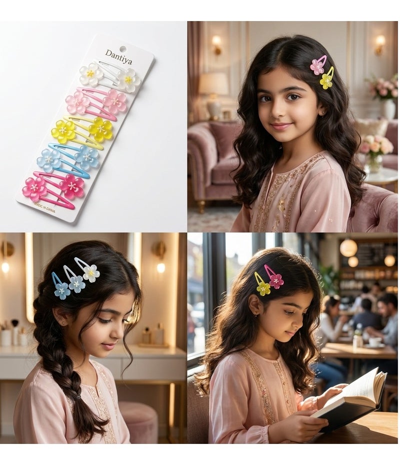 Girls Flower Hair Clips Set Hair Accessories (Multi Color) - Image 2
