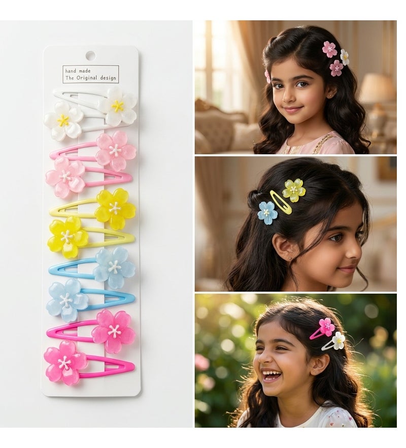 Girls Flower Hair Clips Set Hair Accessories (Multi Color) - Image 1