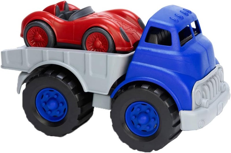Green Toys Flat Bed Truck and Race Car Set - Eco-Friendly Toy for Kids - Image 1