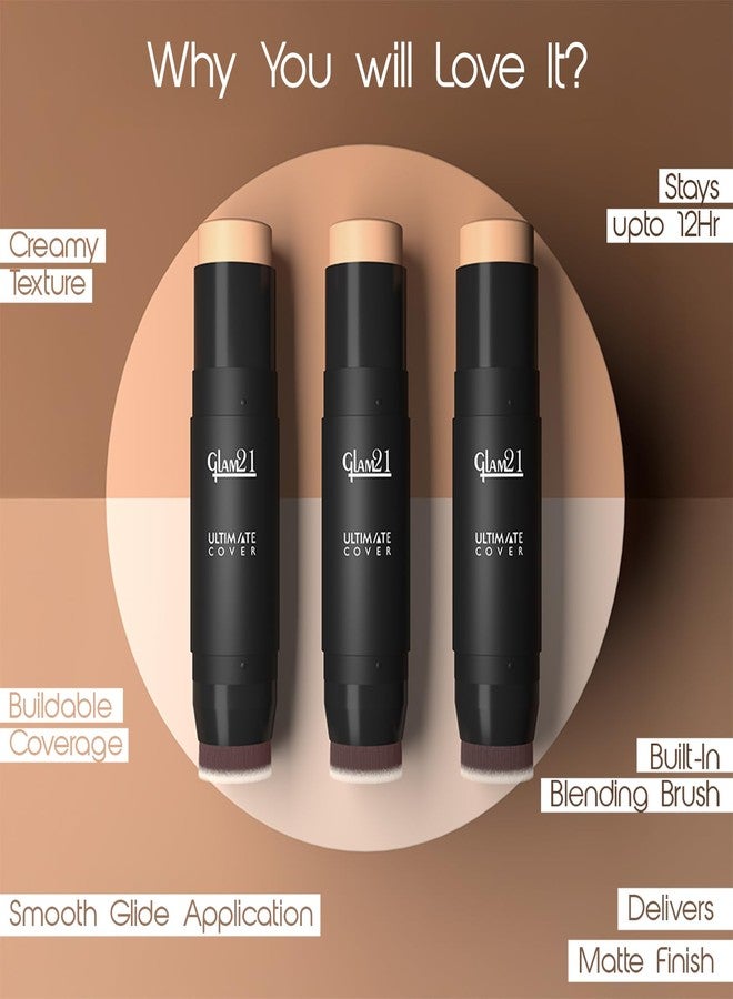 Glam 21 Glam21 Ultimate Cover Foundation Stick | Face Foundation Stick with In-Built Brush | WaterProof, Long Lasting Formula & Natural Matte Finish | For All Skin Tone | 8gm| 03-Soft Beige - Image 3