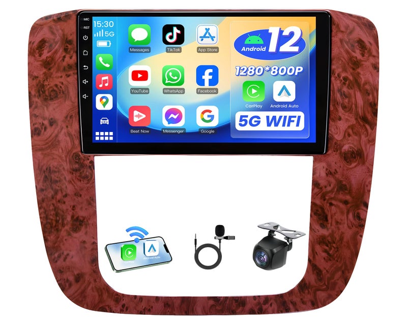 Generic Car Radio Stereo for Chevy Tahoe Subrban Silverado GMC Yukon Sierra 2007-2013: 9'' Touch Screen Android Stereo Replacement with CarPlay Android Auto 5GWifi Bluetooth GPS/FM RDS/SWC  - Image 1