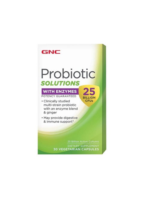 GNC Probiotic Solutions with Enzymes with 25 Billion CFUs, 30 Capsules, Daily Probiotic Support