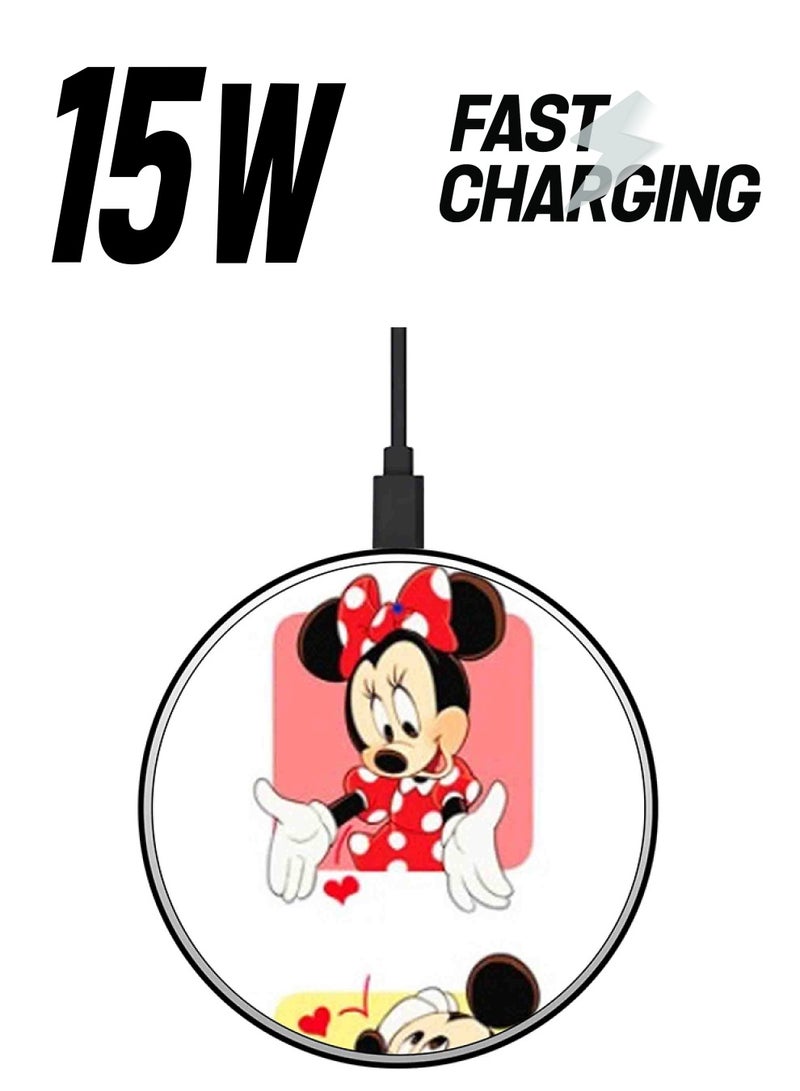 Theodor Mickey Printed Fast Wireless Charger With USB Cable Multicolour - Image 1