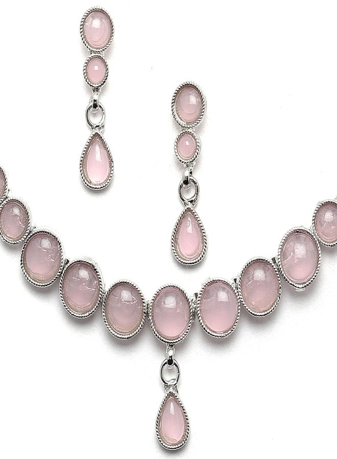 KENNICE Oxidised Silver-Plated Round American Diamond Studded Necklace with Earrings Jewellery Set for Girls and Women - Image 2