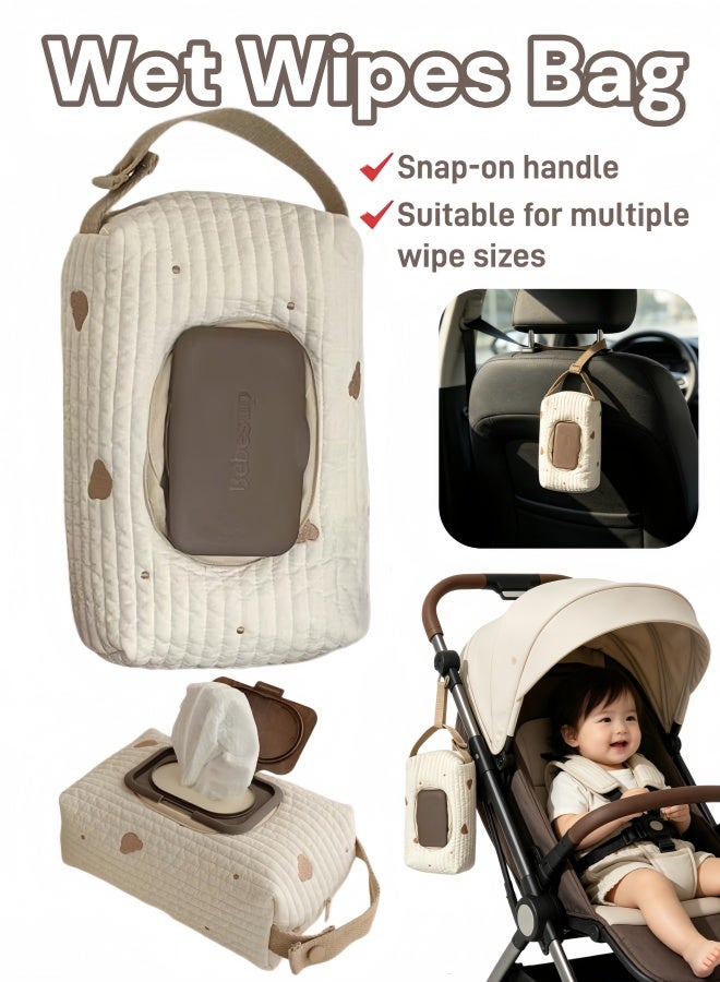 Wet Wipes Pouch, Tissue Holder, Hanging Portable Cute Wet Tissue Case for Stroller and Car Seat Kids, Refillable Wipes Bag Travel Organizer with Handle, Baby Wipes Holder Fabric Wet Wipes Box Dispenser - Image 1