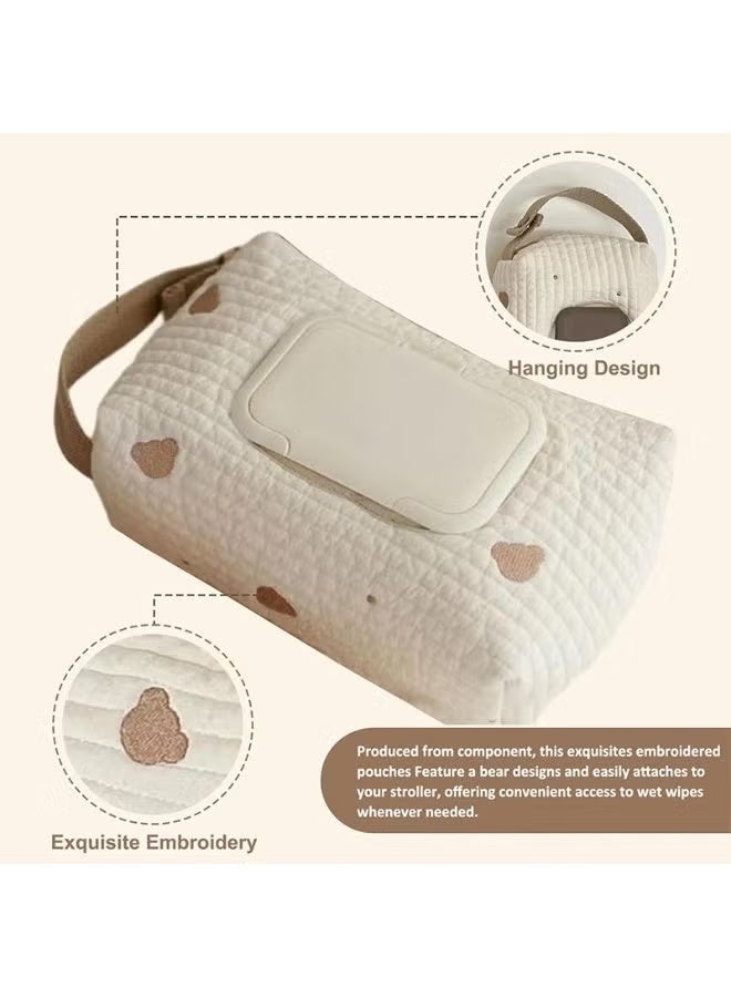 Wet Wipes Pouch, Tissue Holder, Hanging Portable Cute Wet Tissue Case for Stroller and Car Seat Kids, Refillable Wipes Bag Travel Organizer with Handle, Baby Wipes Holder Fabric Wet Wipes Box Dispenser - Image 4