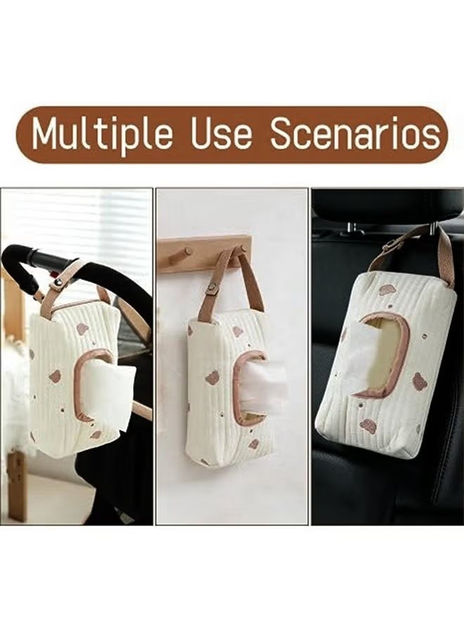 Wet Wipes Pouch, Tissue Holder, Hanging Portable Cute Wet Tissue Case for Stroller and Car Seat Kids, Refillable Wipes Bag Travel Organizer with Handle, Baby Wipes Holder Fabric Wet Wipes Box Dispenser - Image 5