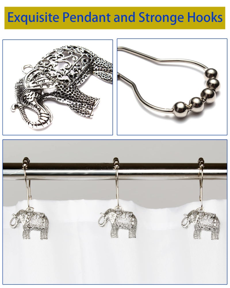 Aimoye Elephant Shower Curtain Hooks Rings - Misty Forest Shower Curtain Hooks Rust Proof, Chic Decorative Shower Curtain Hangers, Cute Nature Animal Vintage Theme Bathroom Decor - Image 3