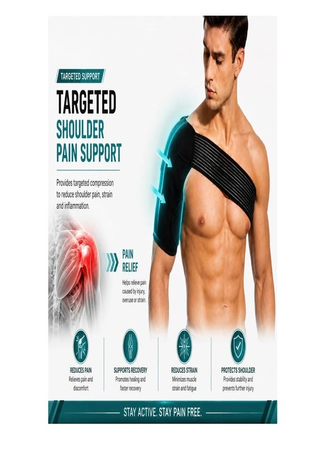 Adjustable Shoulder Support Brace for Pain Relief | Compression Shoulder Belt for Rotator Cuff Injury, Gym & Sports | Breathable Shoulder Band for Men & Women (Black) - Image 2