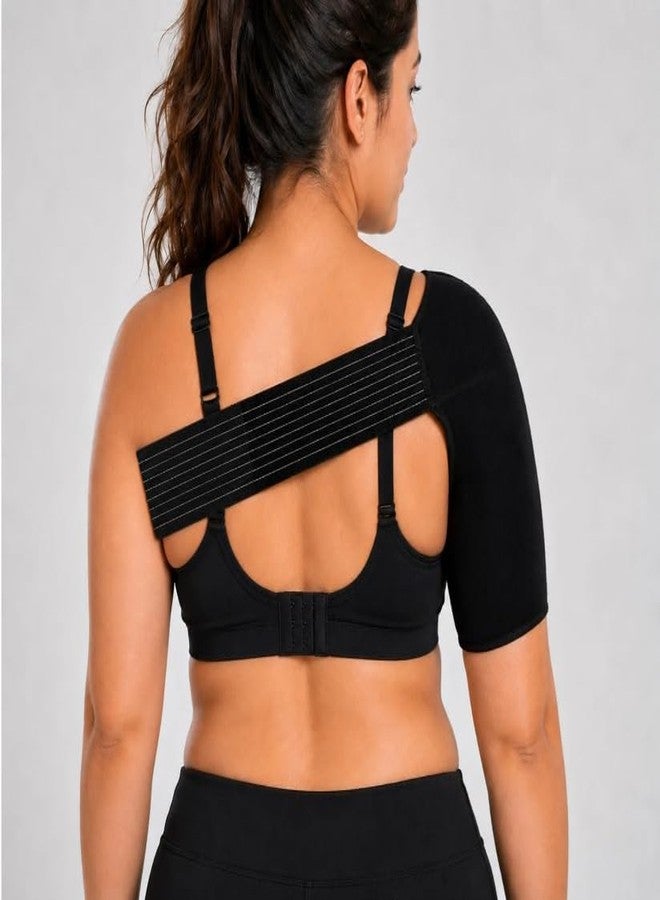 Adjustable Shoulder Support Brace for Pain Relief | Compression Shoulder Belt for Rotator Cuff Injury, Gym & Sports | Breathable Shoulder Band for Men & Women (Black) - Image 3