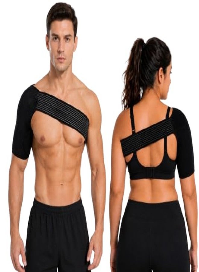 Adjustable Shoulder Support Brace for Pain Relief | Compression Shoulder Belt for Rotator Cuff Injury, Gym & Sports | Breathable Shoulder Band for Men & Women (Black) - Image 1