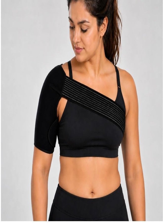 Adjustable Shoulder Support Brace for Pain Relief | Compression Shoulder Belt for Rotator Cuff Injury, Gym & Sports | Breathable Shoulder Band for Men & Women (Black) - Image 4