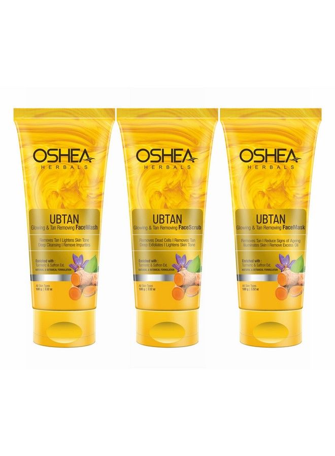 OSHEA Herbals Ubtan Glowing & Tan Removing Face Wash Face Scrub & Face Mask I Turmeric I Saffron Extract I Combo Pack 300G - Image 2
