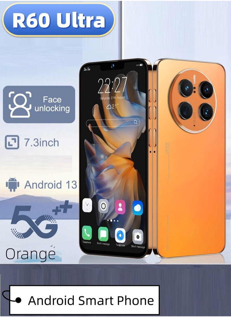 No branded - R60 Ultra 7.3-Inch HD Smartphone, 5G, Dual SIM, 128GB, Android 13, Front and Rear Dual Cameras, Wifi, GPS, E-books, Video, Gravity Sensor, Alarm, Calendar,Calculator，World clock，Face recognition - Image 1