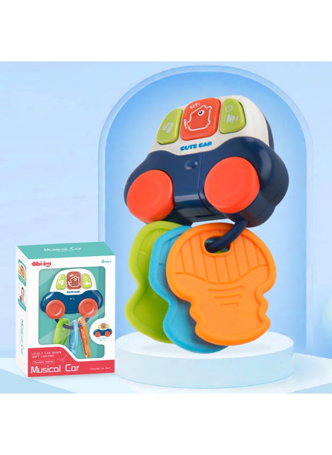 Cartoon Car Baby Teeth Drain Sensory Activity Toy Set With Musical Chew Car Key For Young-Color:Blue  - Image 5
