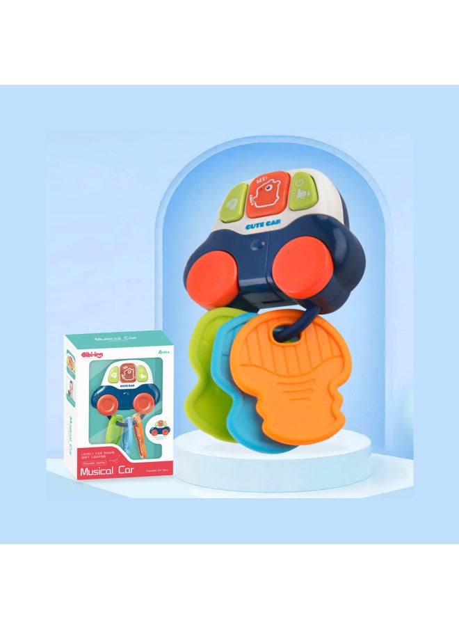 Cartoon Car Baby Teeth Drain Sensory Activity Toy Set With Musical Chew Car Key For Young-Color:Blue  - Image 1