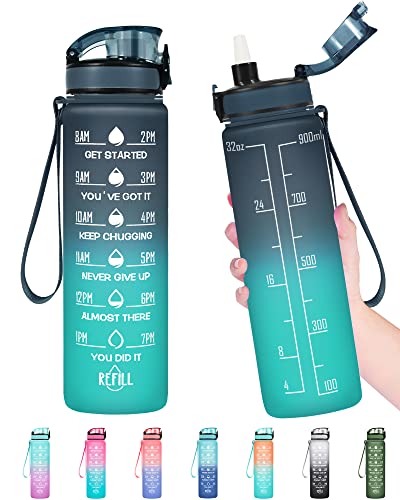 Enerbone 32 oz Water Bottle, Leakproof BPA & Toxic Free, Motivational Water Bottle with Times to Drink and Straw, Fitness Sports Water Bottle with Strap for Office, Gym, Outdoor Sports - Image 1