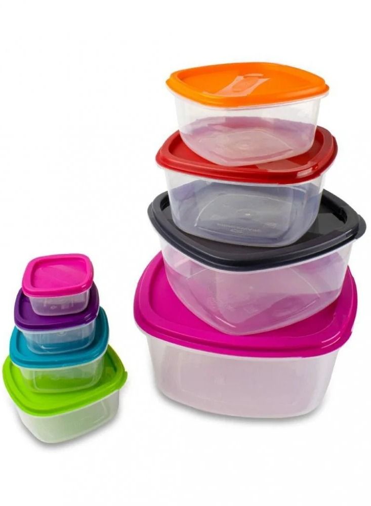 PRINCEWARE Set of 8 Multi-Size Plastic Food Storage Containers with Colorful Lids - Image 1