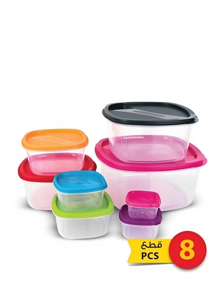 PRINCEWARE Set of 8 Multi-Size Plastic Food Storage Containers with Colorful Lids - Image 2