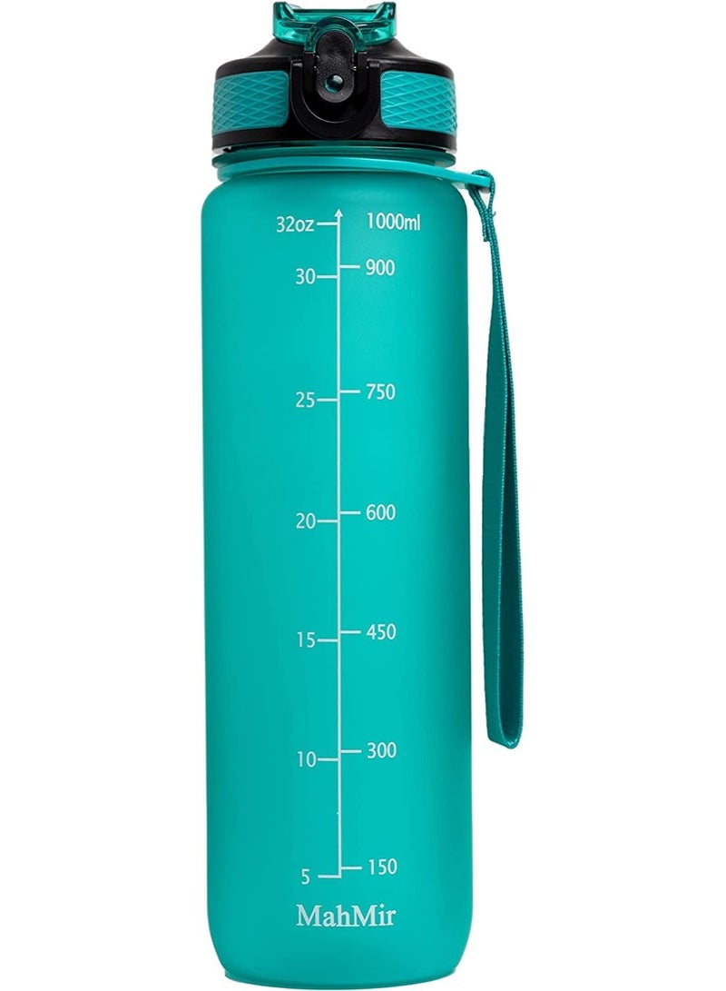 MahMir Water Bottle 1L with Time Marker Straw Strainer Tritan BPA Free for Fitness Gym Outdoor Sports By MahMir Mint Green - Image 2