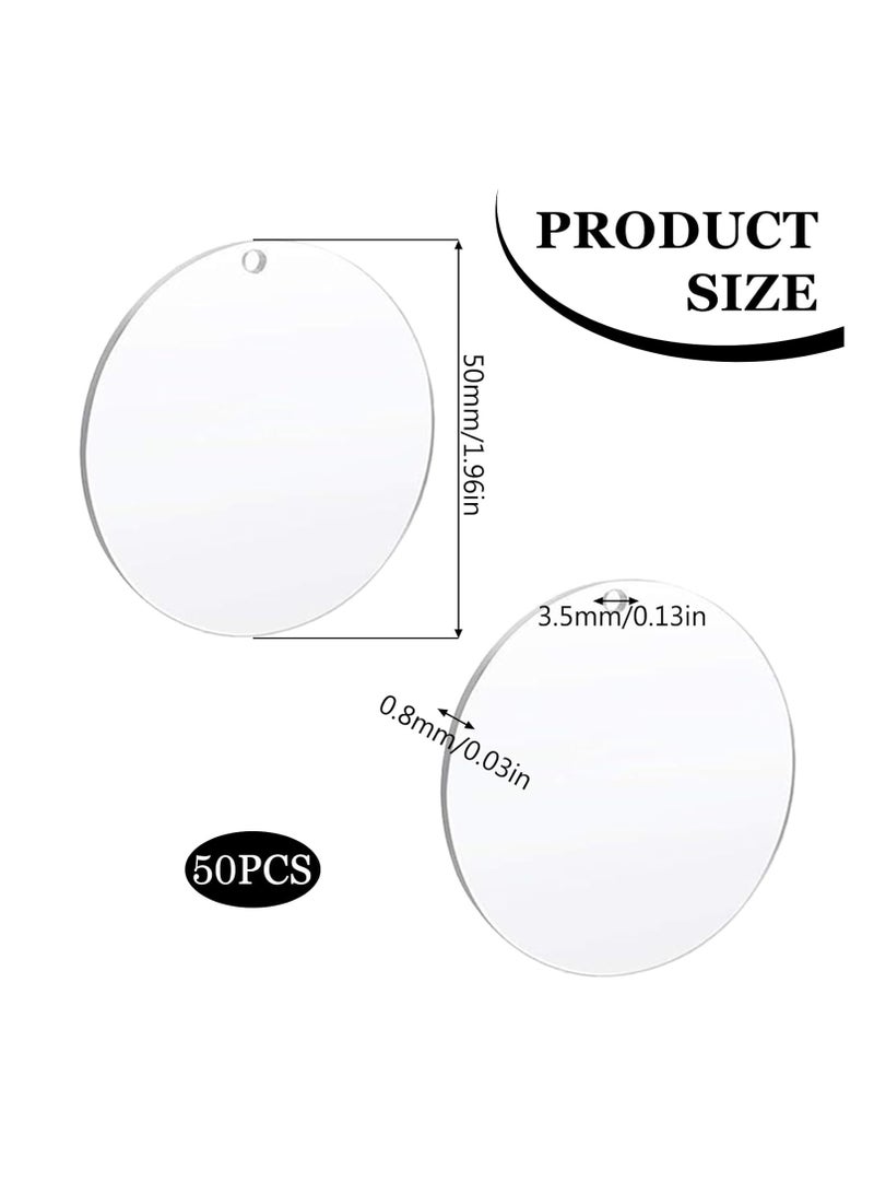 سلاسة مجموعة من 50 طبق أكريليك دائري مقاس 5 سم مع قرص أكريليك شفاف دائري شفاف مع قرص أكريليك دائري مع فتحة لعرض إطار الصورة والرسم والحرف اليدوية، مقاس 5 سم، - Image 2