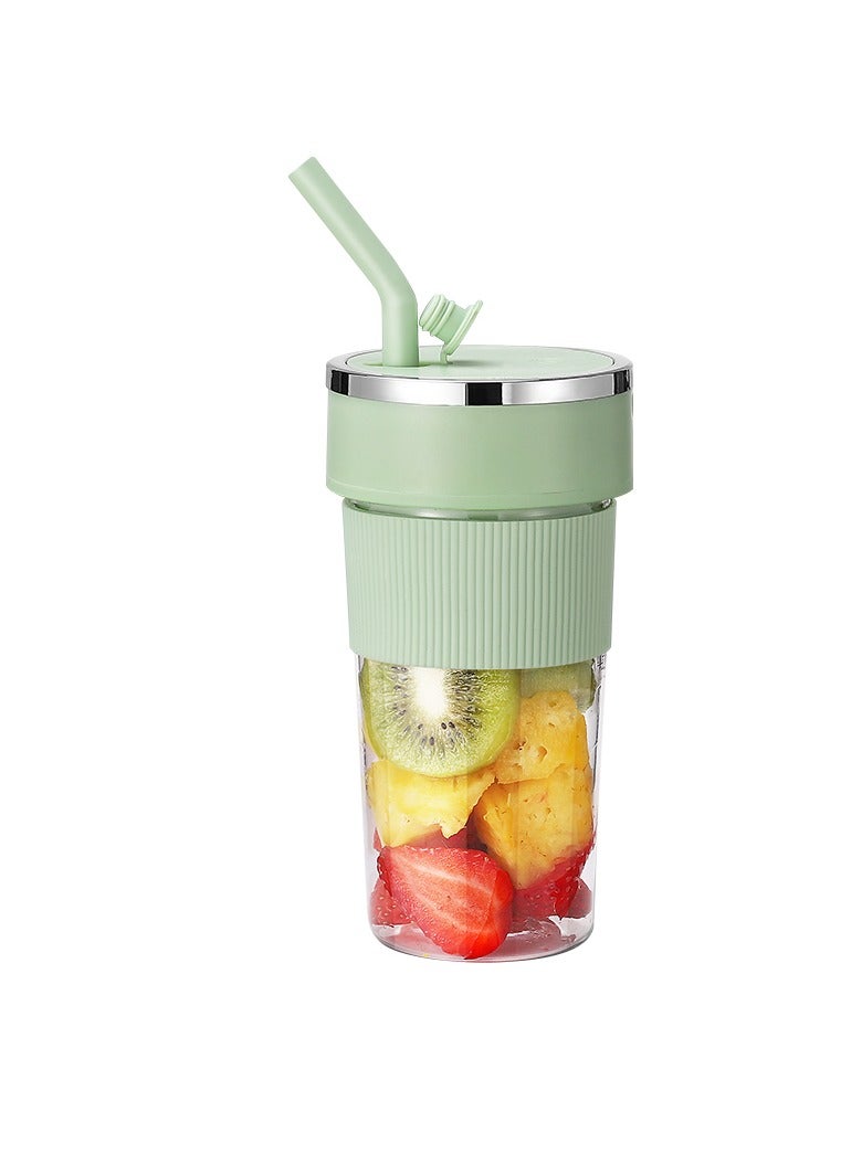 Portable Wireless Juicer Cup, 6 Stainless Steel Blades, with Straw for Direct Drinking, USB Rechargeable Dual Speed, Ice Crushing, Multi-functional Electric Blender for Home, Office, Travel, 350ML Large Capacity Creative Gift(K1-Green)  - Image 1