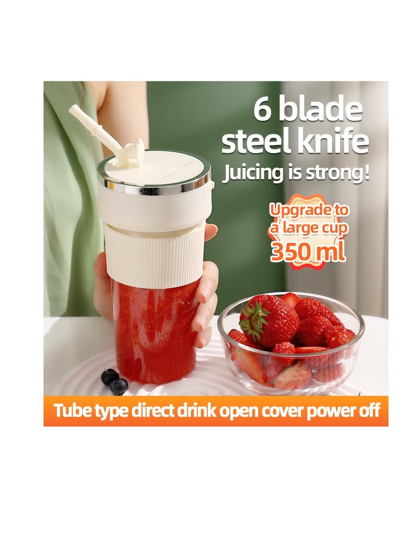 Portable Wireless Juicer Cup, 6 Stainless Steel Blades, with Straw for Direct Drinking, USB Rechargeable Dual Speed, Ice Crushing, Multi-functional Electric Blender for Home, Office, Travel, 350ML Large Capacity Creative Gift(K1-Green)  - Image 4