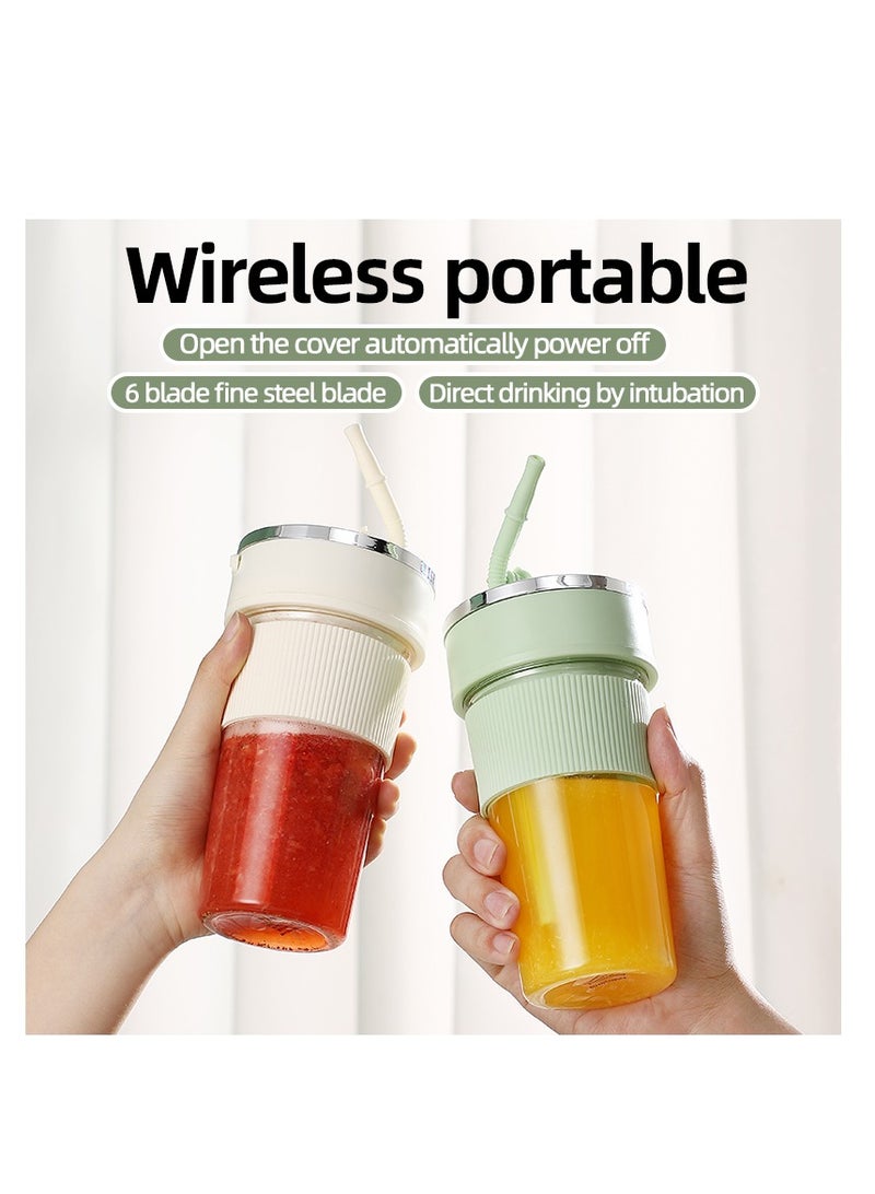 Portable Wireless Juicer Cup, 6 Stainless Steel Blades, with Straw for Direct Drinking, USB Rechargeable Dual Speed, Ice Crushing, Multi-functional Electric Blender for Home, Office, Travel, 350ML Large Capacity Creative Gift(K1-Green)  - Image 5