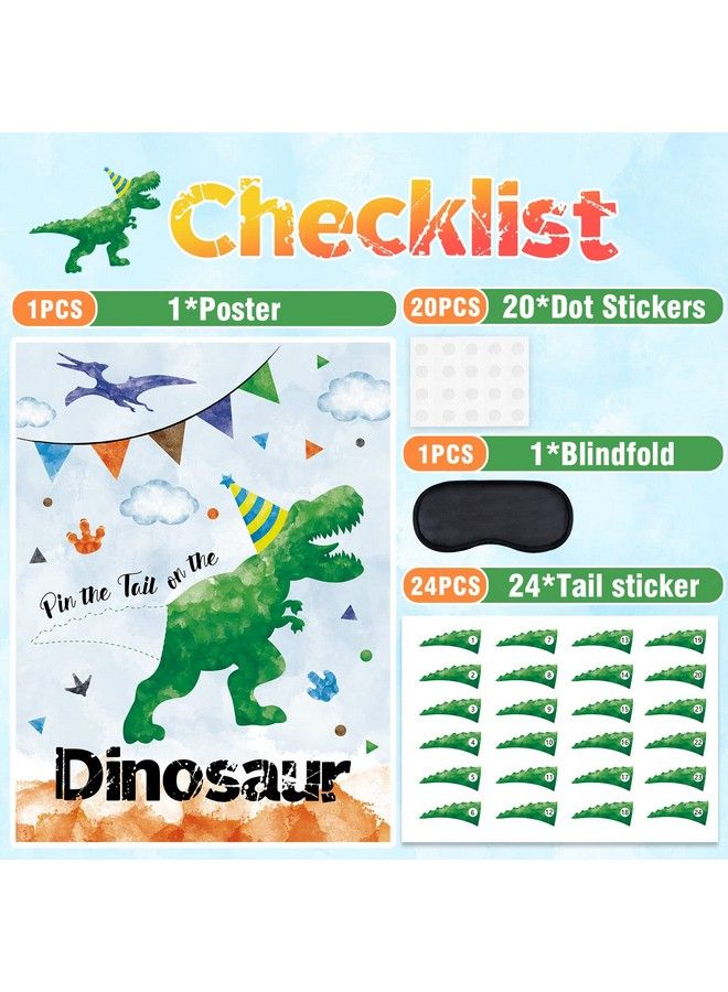 Wernnsai Pin The Tail On The Dinosaur Party Game 20 X 29 Dinosaur Party Games For Kids Boys With 24 Pcs Tails Watercolor Dino Birthday Party Supplies For Wall Home Room Decorations - Image 4