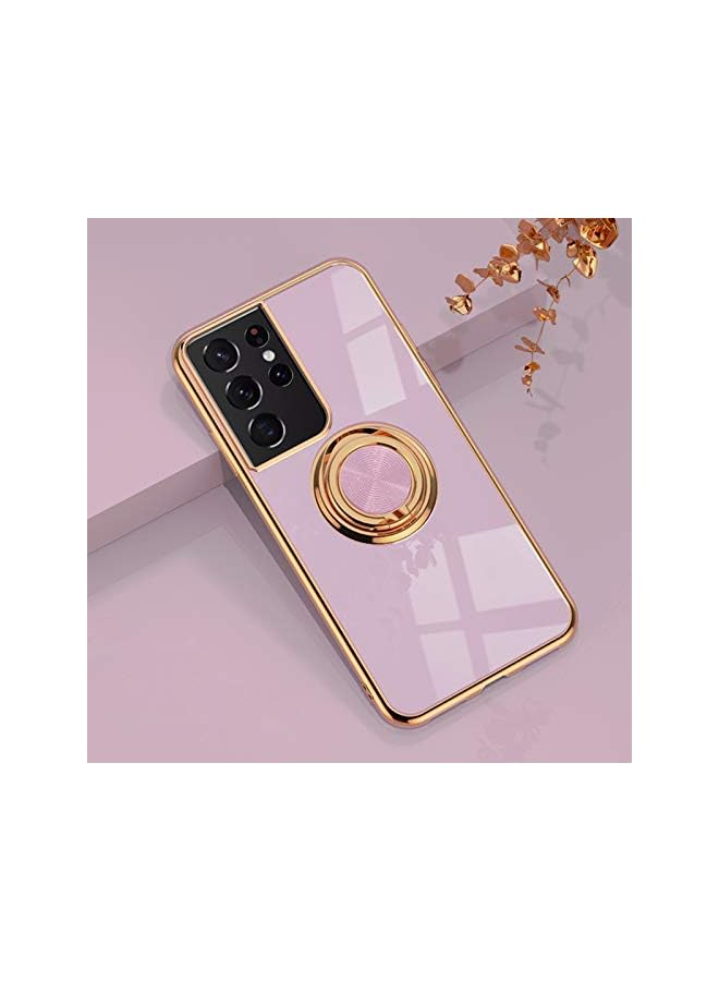 YoYoTech Luxury Silicone TPU Shockproof Ring Holder Kickstand Slim Plated Phone Case Cover for Samsung Galaxy S21 Ultra (Light Purple) - Image 1
