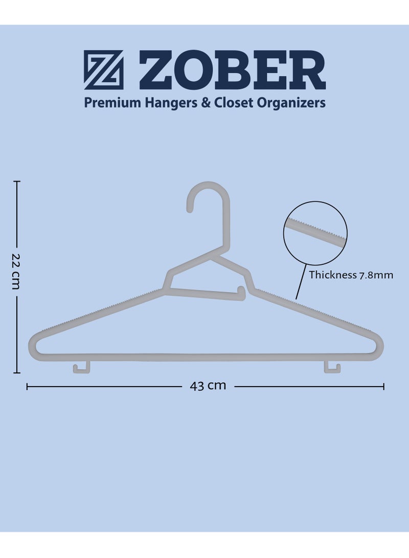 ZOBER Heavy Plastic Hangers with Strap Hooks, Non slip, Durable & Slim, Light-Weight Clothes Hangers For Coats, Jackets & Pants, Shirts, Dresses Hangs upto 10lbs (GREY, 50 PACK) - Image 5
