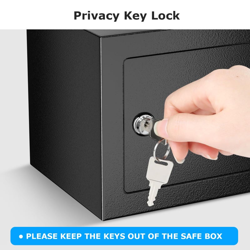 Bonsaii Safe Box with Key Lock, Steel Security Lock Box, 0.23 Cubic Feet, 9.06" W x 6.69" D x 6.69" H, Small Hidden Safe for Cash Jewelry - Image 4